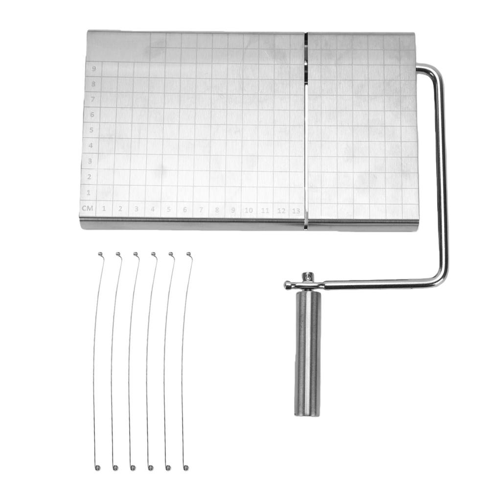 Cheese Cutter Block Stainless Steel Metal Slicing Tool Board with 6 Replacement Wires Scale for Butter Handmade Soap