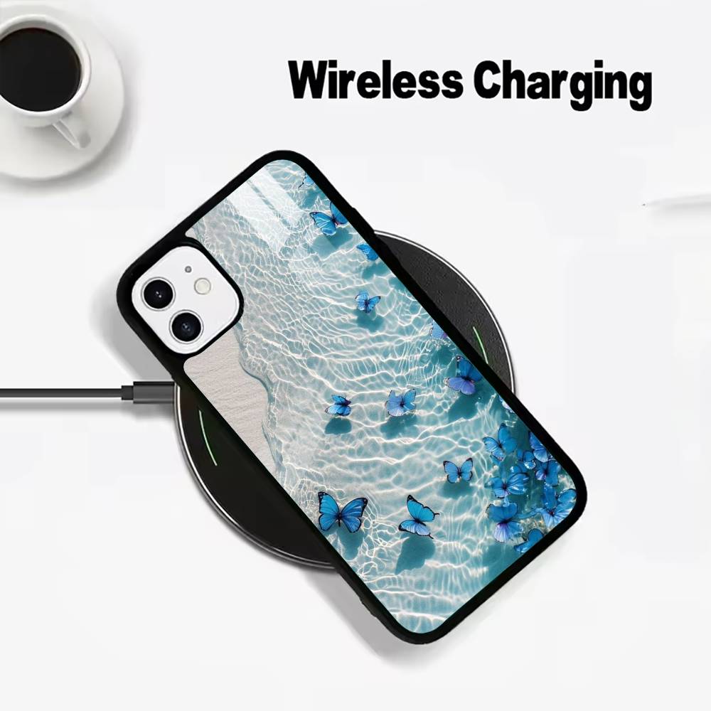 Blauer Schmetterling Meereswelle Für IPhone17 16 15 14 13 12 11 Plus Pro Max Plus Kabelloses Ladegerät Handyhülle
