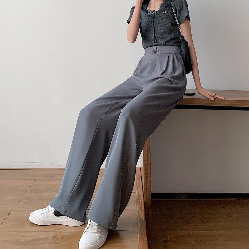 Summer Loose Casual Trousers For Women High Waist Maxi Wide Leg Pants Female Elegant 2022 Fashion Clothes New