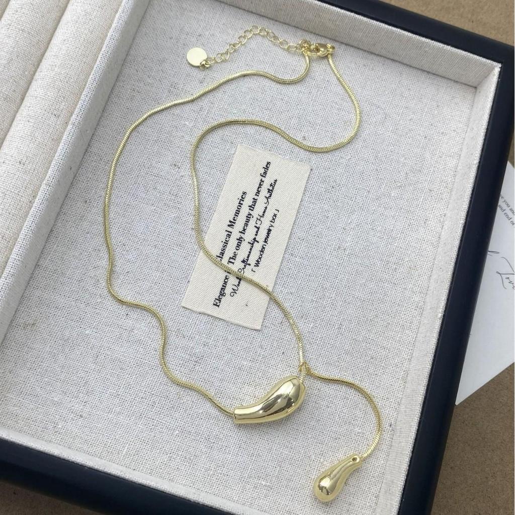 Metal Water Drop Tassel Pendant Necklace - Elegant European & American Style Choker for Women