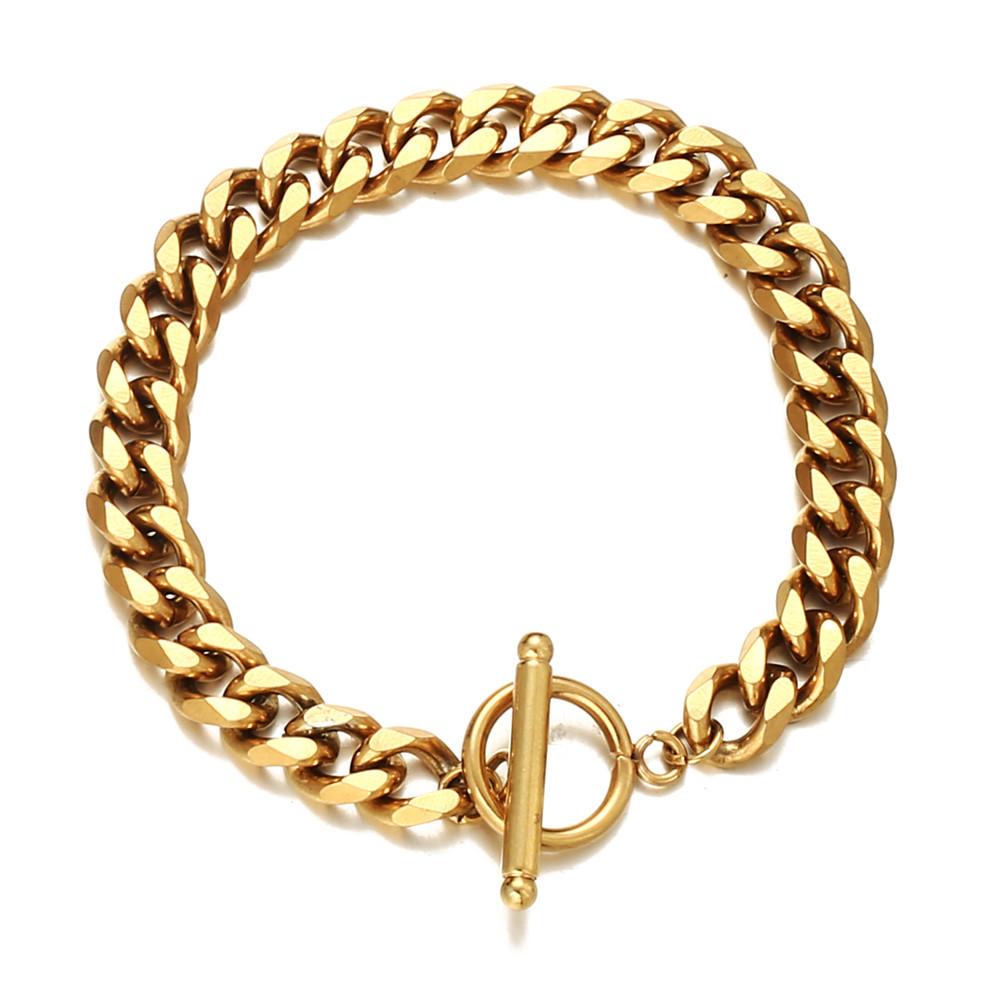 

Trendy Punk Hip-Hop Stainless Steel Chain Bracelet with OT Buckle for Men and Women