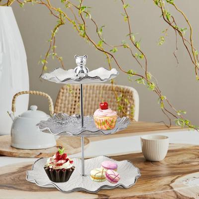 Ceramic Cupcake Stand Tiered Cake Pastry Parties Appetizer Tray Embossed Dessert Tower