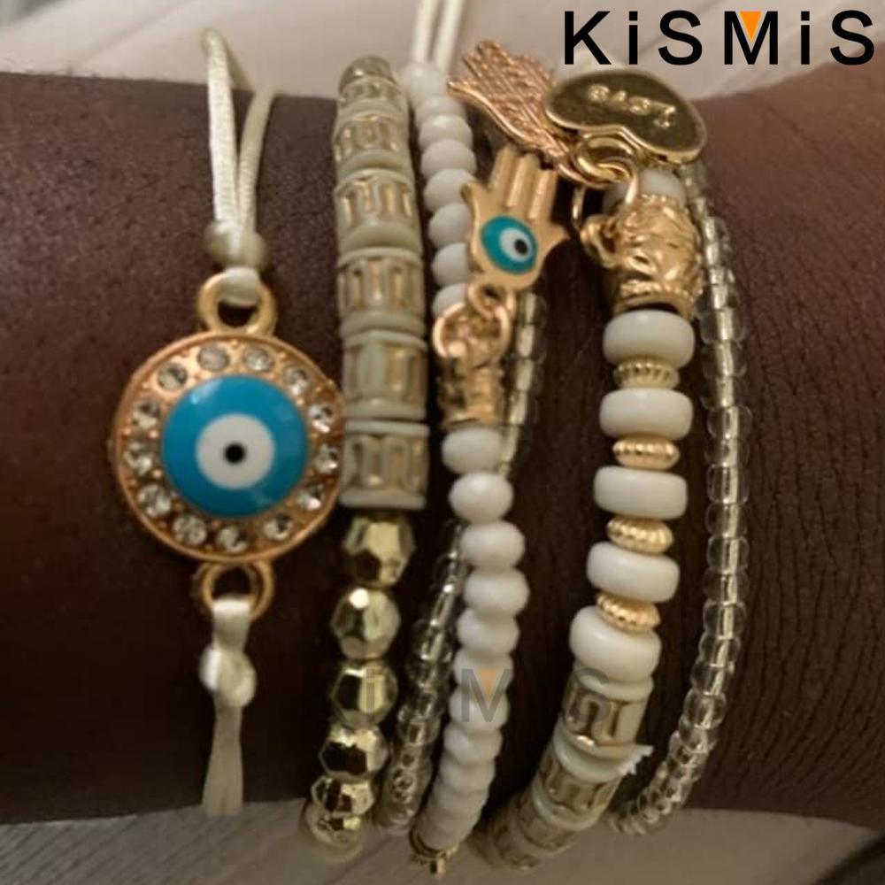 6Pcs Bohemian Stretch Beaded Bracelets Multi Layer Evil Eye Hand Bracelet Stackable Handmade Jewelry Accessories