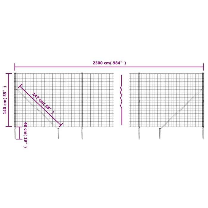 VidaXL Clôture en Treillis Métallique et Ancrage, Panneau de Clôture Décoratif, Barrière de Protection Jardin Patio 154283