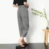 Women's Summer Checkered Cropped Pants: Korean-Style High-Waisted, Loose-Fitting, Slimming, Flowing Harem Casual Pants