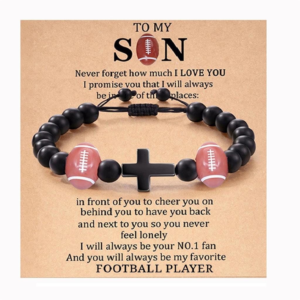 Baseball Basketball Football Soccer Gifts, Natural Stone Baseball Cross Prayer Bracelets for Teen Ideas with Message Gift Card