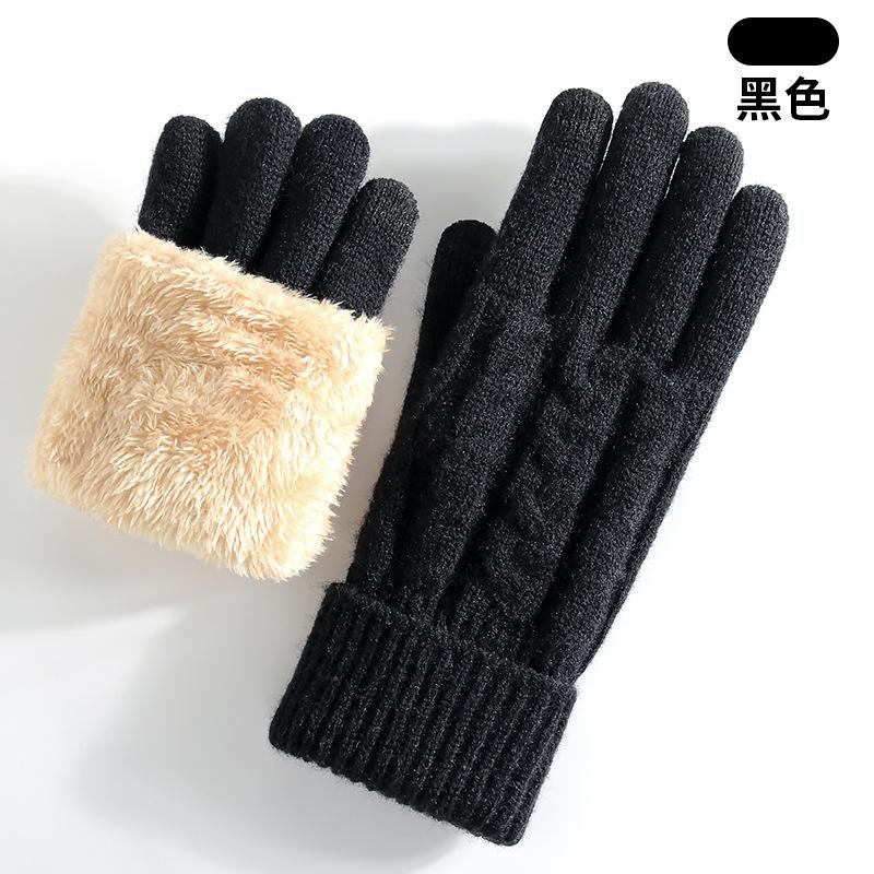 Winter women's touch screen gloves cold-proof double-layer knitted gloves outdoor cycling warm gloves