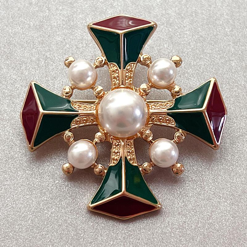 

Средневековая барочная винтажная придворная брошь крест с эмалевым жемчугом украшение для корсажа