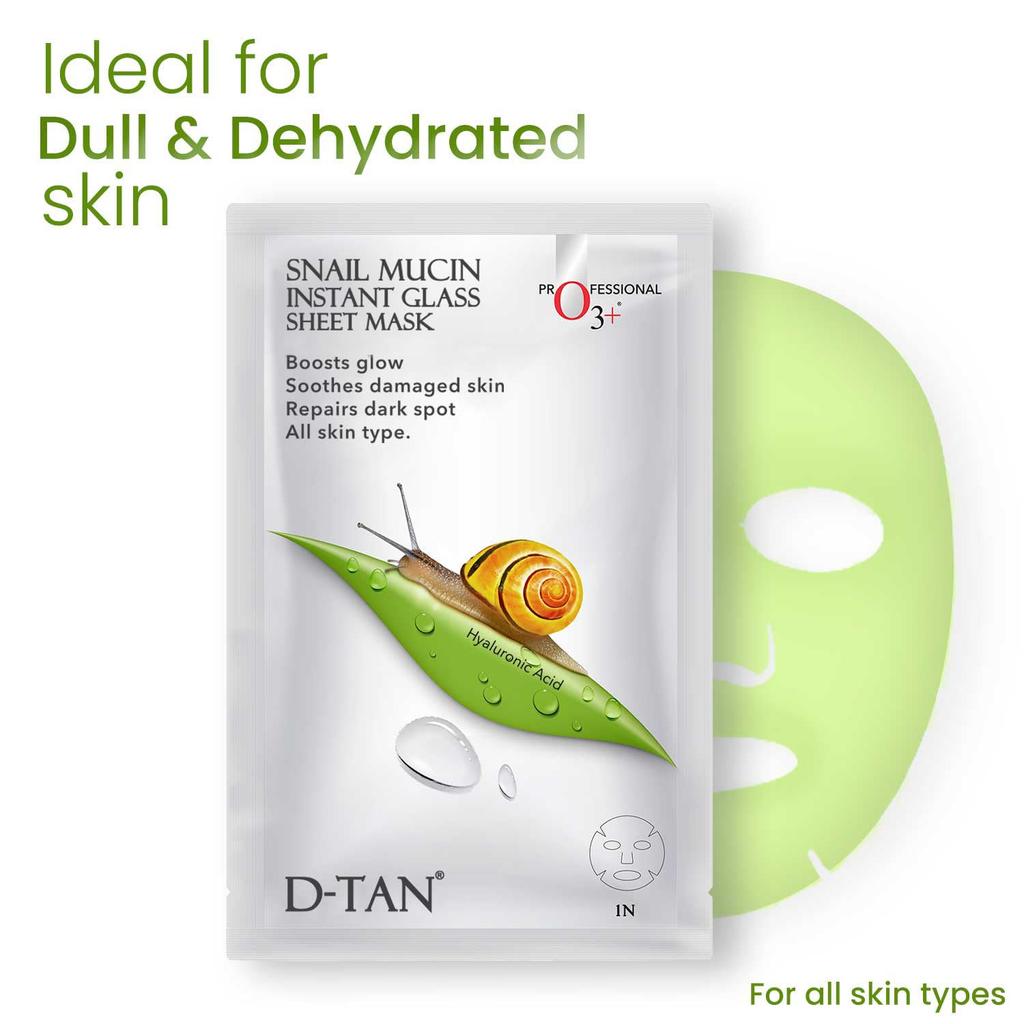 O3+ Snail Mucin Instant Glass Sheet Mask 30 ml Pack für hydratisierte, strahlende Haut und eine glatte Textur