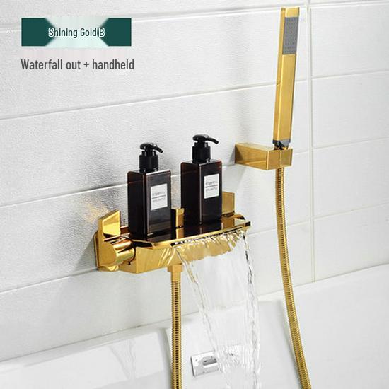 Waterfall Wall-Mounted Bathtub Faucet with Concealed Hot/Cold Shower Head Set