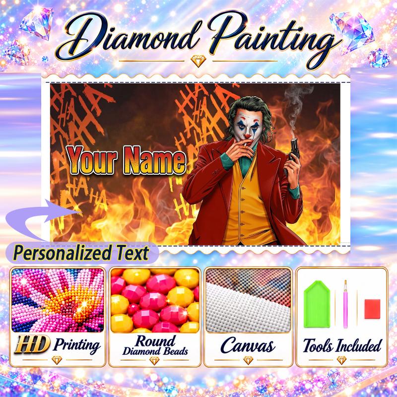 Joker DC 5D DIY Diamond Painting Custom Name Text, Full Drill Rhinestone Mosaic Art Home Gift
