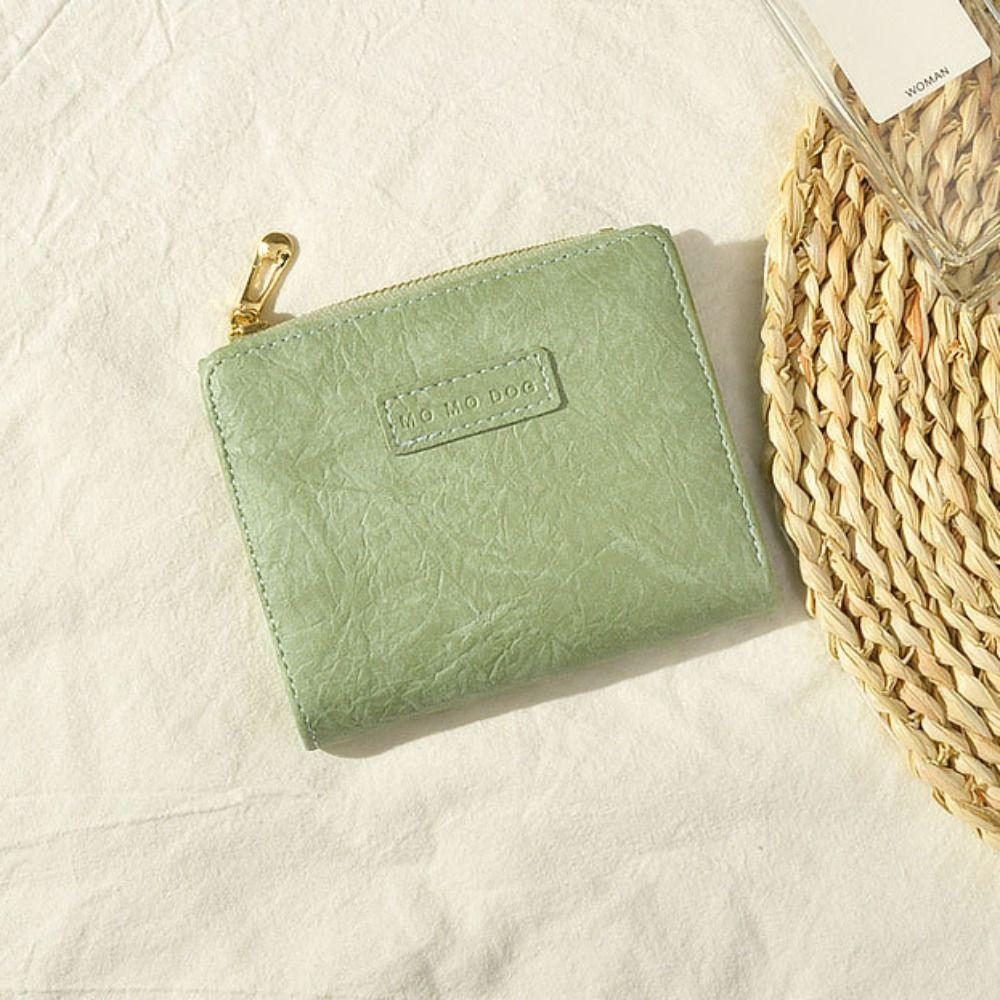 Retro Leather Short Wallet Large capacity Solid Color Zipper Purse Small Card Bag Gift