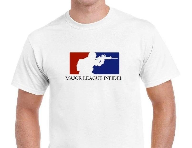 Major League Infidel Red Blue Logo Trump Protest Christian White Cotton T-Shirt L