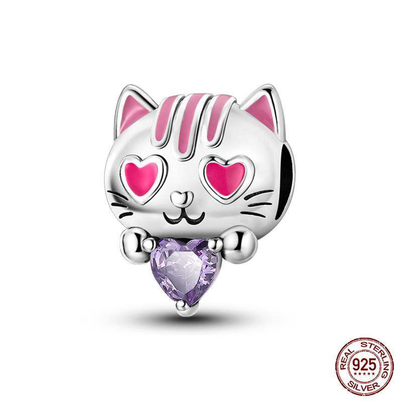 Real Copper Pink Rabbit Cat Dog Animal Charms Beads Fit Qikaola Original Bracelets Diy Birthday Jewelry Making