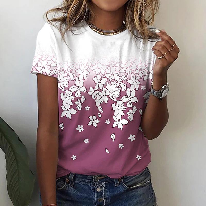 Модная женская футболка с принтом падающих цветов — фото 3