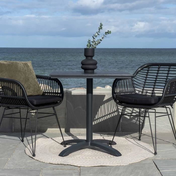Table de jardin carrée 70 cm + 2 fauteuils - MARQUE - Modèle - Extérieur - Blanc - Jardin - Naturel
