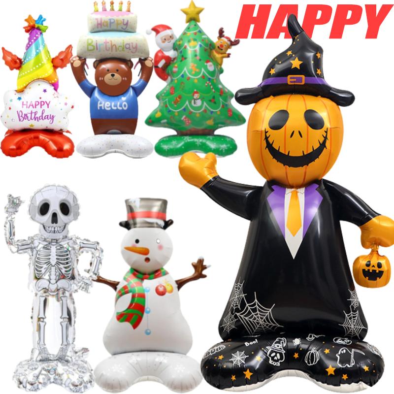 Giant Standing Halloween Foil Balloons Pumpkin Soldier Witch Ghost Skeleton Reaper Aluminum Balloon Inflatable Toys Party Decor