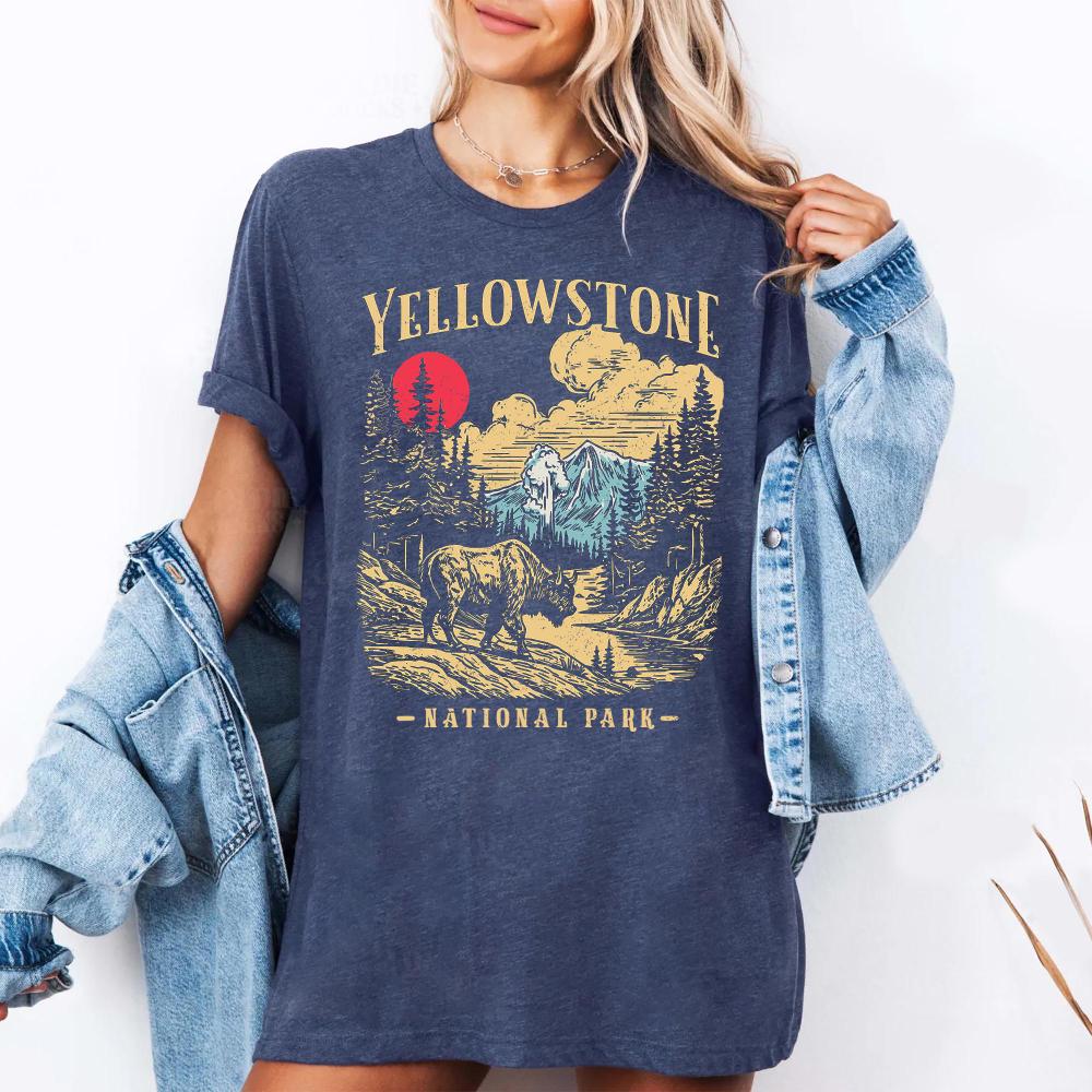 Vintage Yellowstone National Park TShirt Retro US Parks Graphic Tee TShirt Clothing Short Sleeve Shirt Unisex Women AllSeason
