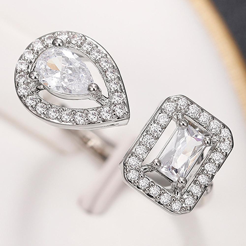 

925 Sterling Copper Sparkling Zircon Water Drop Square Geometry Adjustable Rings for Women Gift Party High Quality Fine Zircon resizable медный