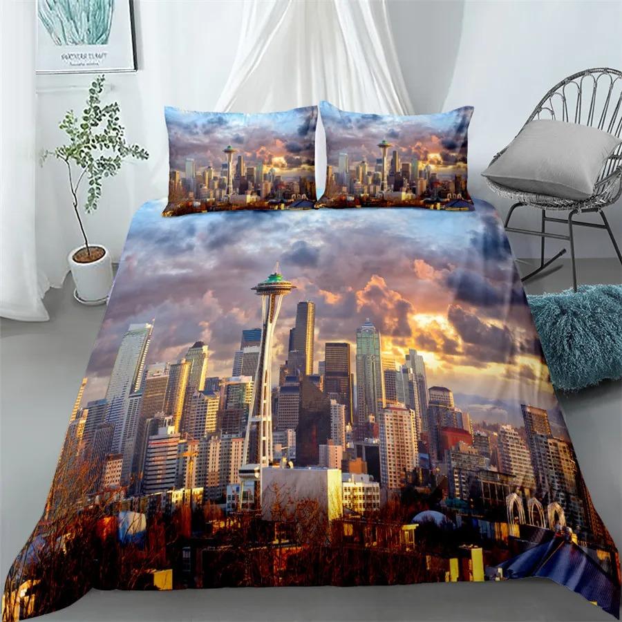 3D Statue of Liberty Bedding Set World Famous Building Duvet Cover King Queen Size London Bridge Polyester Quilt Cover