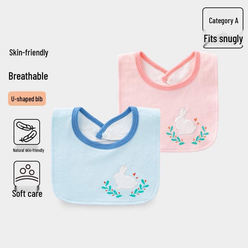 U-Shaped Cotton Baby Bib - Cute Korean Style, Anti-Spit, All-Season for Boys & Girls
