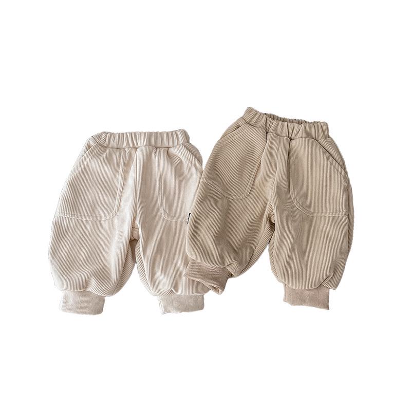 INS Baby Velvet-Lined Cuffed Pants: Autumn/Winter Korean-Style Warm Casual Toddler Wear
