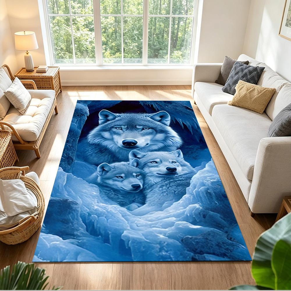 Wolf Family Under Stars Non-Slip Home Carpet Design for Office Decor Living Room Bedroom Gift
