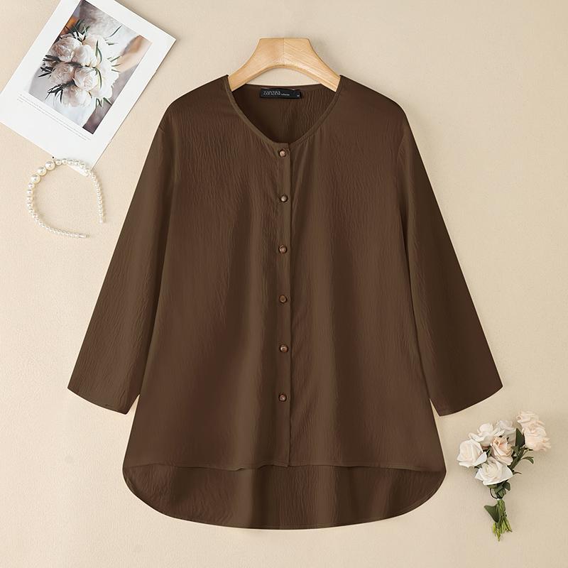 

ZANZEA Женская повседневная блузка с круглым вырезом и рукавом 3/4 5XL коричневый