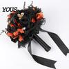 Halloween Flower Bouquet Wedding Bouquets for Bride And Bridesmaid, Gothic Artificial Bouquet, Cobweb Arrangement Black Rose Blooms Fake Centerpiece,