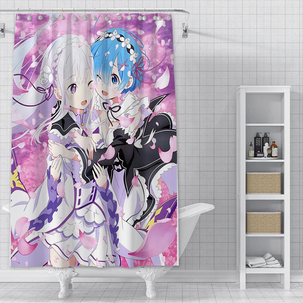 Shower Curtain Waterproof Polyester Fabric Paint Colorful Bath Curtains Re Zero Anime RGB Pc Gamer Home Bathroom Decor With Hook
