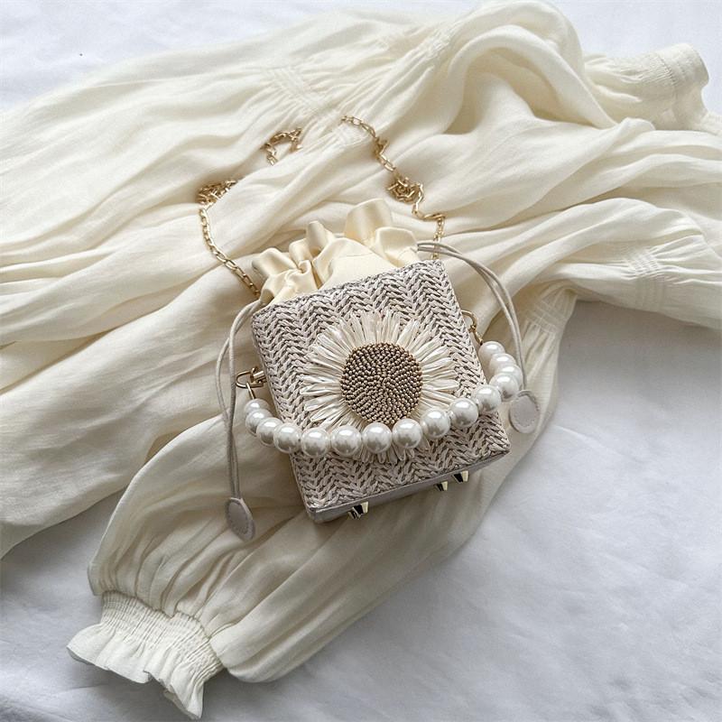 Stylish Woven Bucket Bag For Women Chic Shoulder Bag With Inner Pocket Beige Fashion Handbag