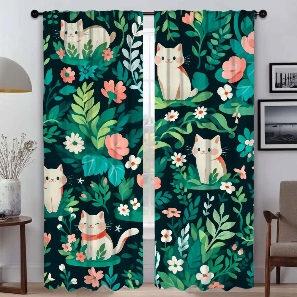 Die Katze im Garten Elegante Raumvorhänge für Wohnzimmer Halloween Dekoration Jalousien Verdunkelungsvorhang Tüll für Schlafzimmer Kind
