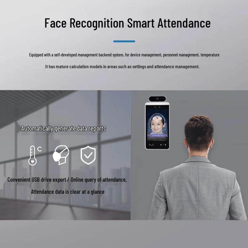 SMTON 8-inch Android Face Recognition Temperature Measurement Access Control System CN plug (adapter included)