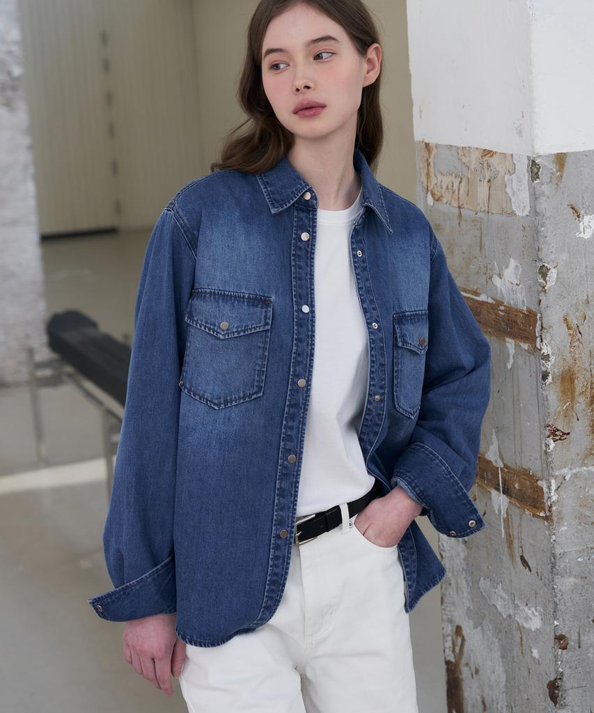 Deuloupisumeon Slim Line Pocket Denim Shirt [Light Blue]