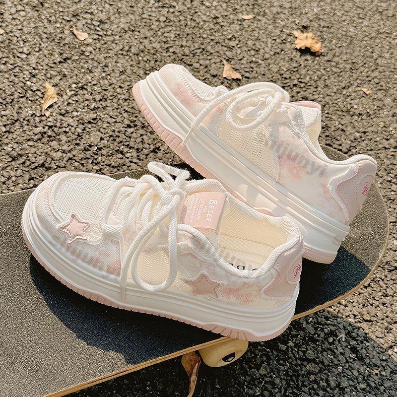 Fashion Women's Platform Sneakers New Mesh Breathable Height Increase Casual Shoes Lightweight Comfortable Lace Up Non Slip Sports Shoes