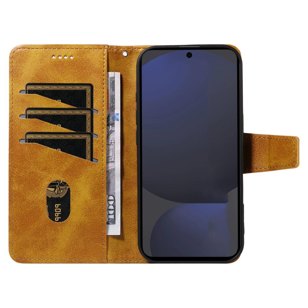 For Samsung Galaxy S24 FE Leather Case Wallet Stand Grids Imprinted Phone Cover with Strap