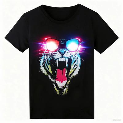 Soundaktiviertes LED T-Shirt Leuchtet im Dunkeln Leuchtend für Unisex Neon Rave Party Konzert Halloween Vintage Lässig Mann