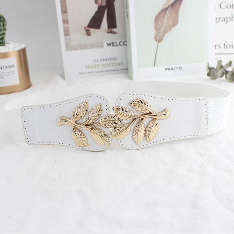 Trendy Golden Leaves Buckle Wide Elastic Waist Belt For Ladies Waist Belt Clothing Accessories Party Decoration