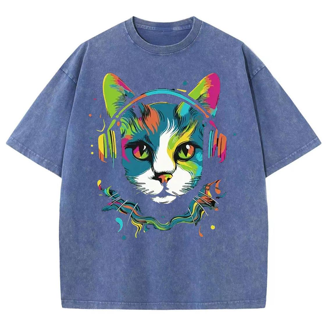 

Женская футболка унисекс с коротким рукавом и принтом животных из мультфильмов, стираная джинсовая ткань в стиле ретро в стиле Харадзюку для мужчин 3XL