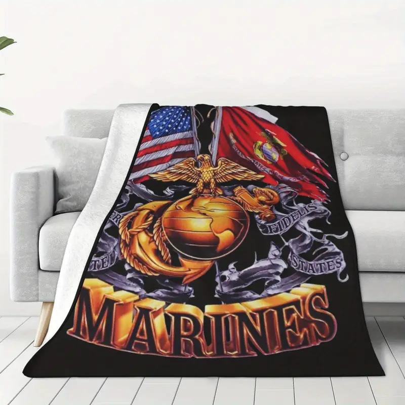 Marine Corps emblem digital-printed polyester Bedroom velvet flannel cover blanket Fleece soft sofa cover blankets for beds