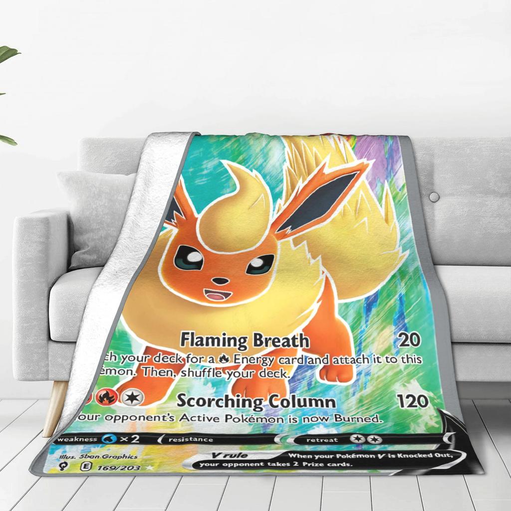 Pokemon Flareon GX Deken Super Warme Comfortabele Pluche Worpdeken Voor Kind Woonkamer Flanellen Sprei Bedsprei