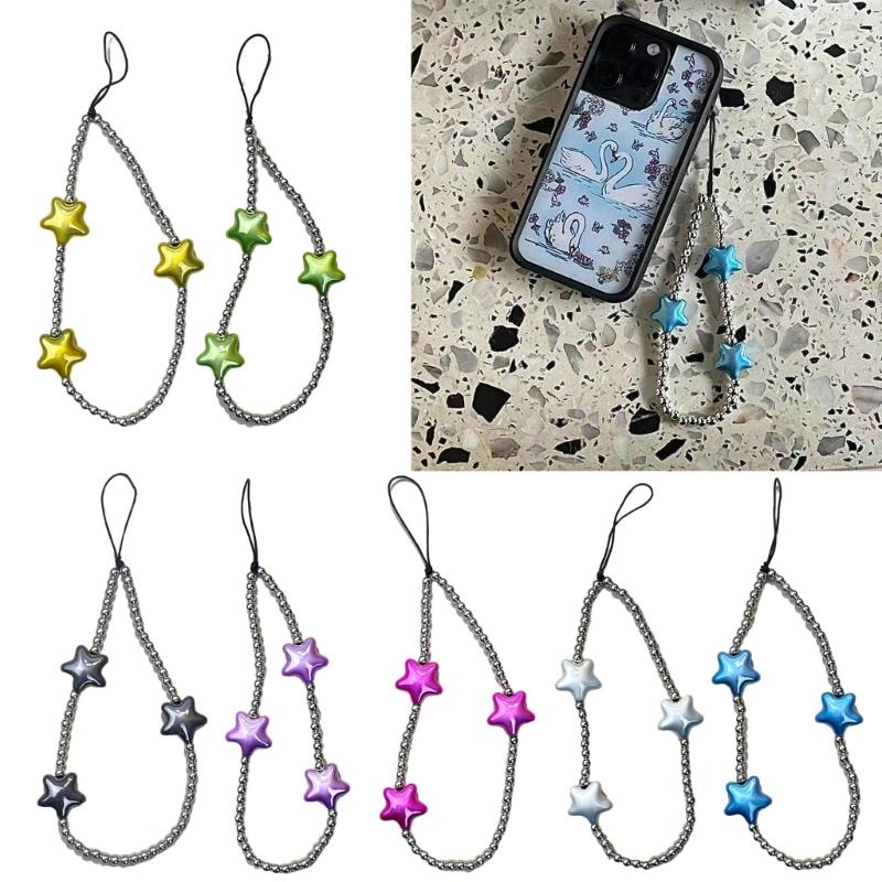 DIY Star Beaded Phone Chain Portable CellPhone Strap Lanyard Mobile Phone Pendant Decoration Exquisite Key Car Hangings