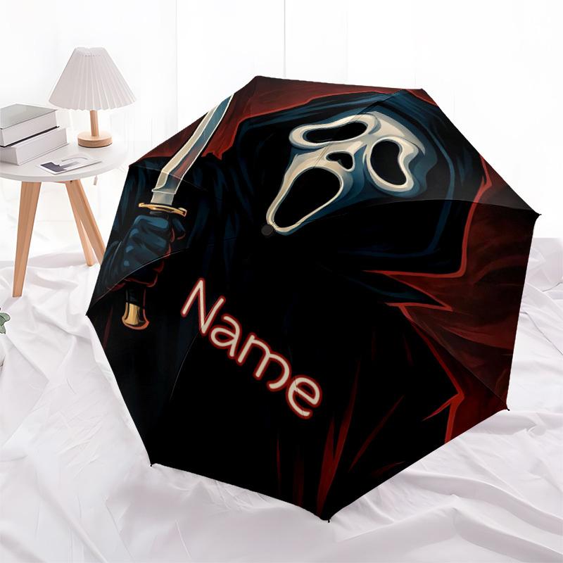1 Stück Schrei-Maske - Automatischer Regenschirm mit individuellem Namen - Kompaktes 8-Rippen-Design, Langlebiger Kunststoff & Eisen, Täglicher Gebrauch S0106006