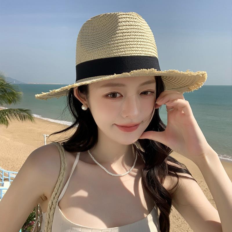 Summer sunscreen visor children's hollow straw Lafite straw hat versatile high-end sun hat summer breathable