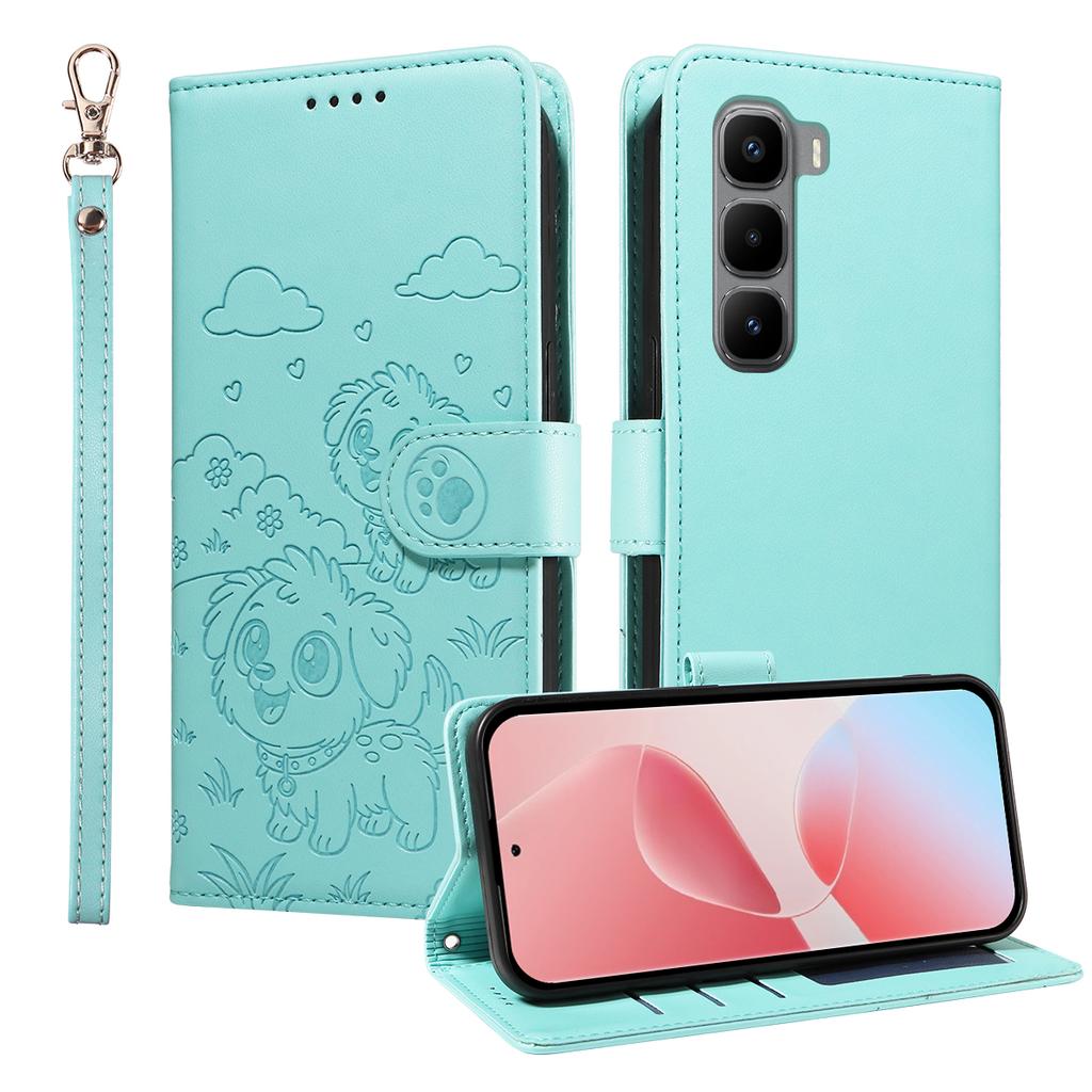 Dla Xiaomi Poco M7 Plus 5G/Redmi 15 5G (Światowy) (169mm) Etui blokujące RFID z nadrukowanym wzorem psa, skórzane PU, pokrowiec na telefon z paskiem na nadgarstek