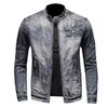 Venom Men's Retro Denim Jacket - Large Size Stand Collar Zipper for Casual Cycling & Motorcycle Wear