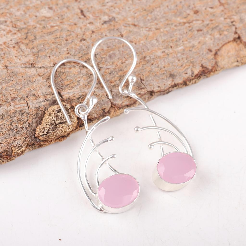 Rose Chalcedony Gemstone Jewelry, 925 Sterling Silver Earrings Jewelry, Handmade Gorgeous Earrings Gift For Women