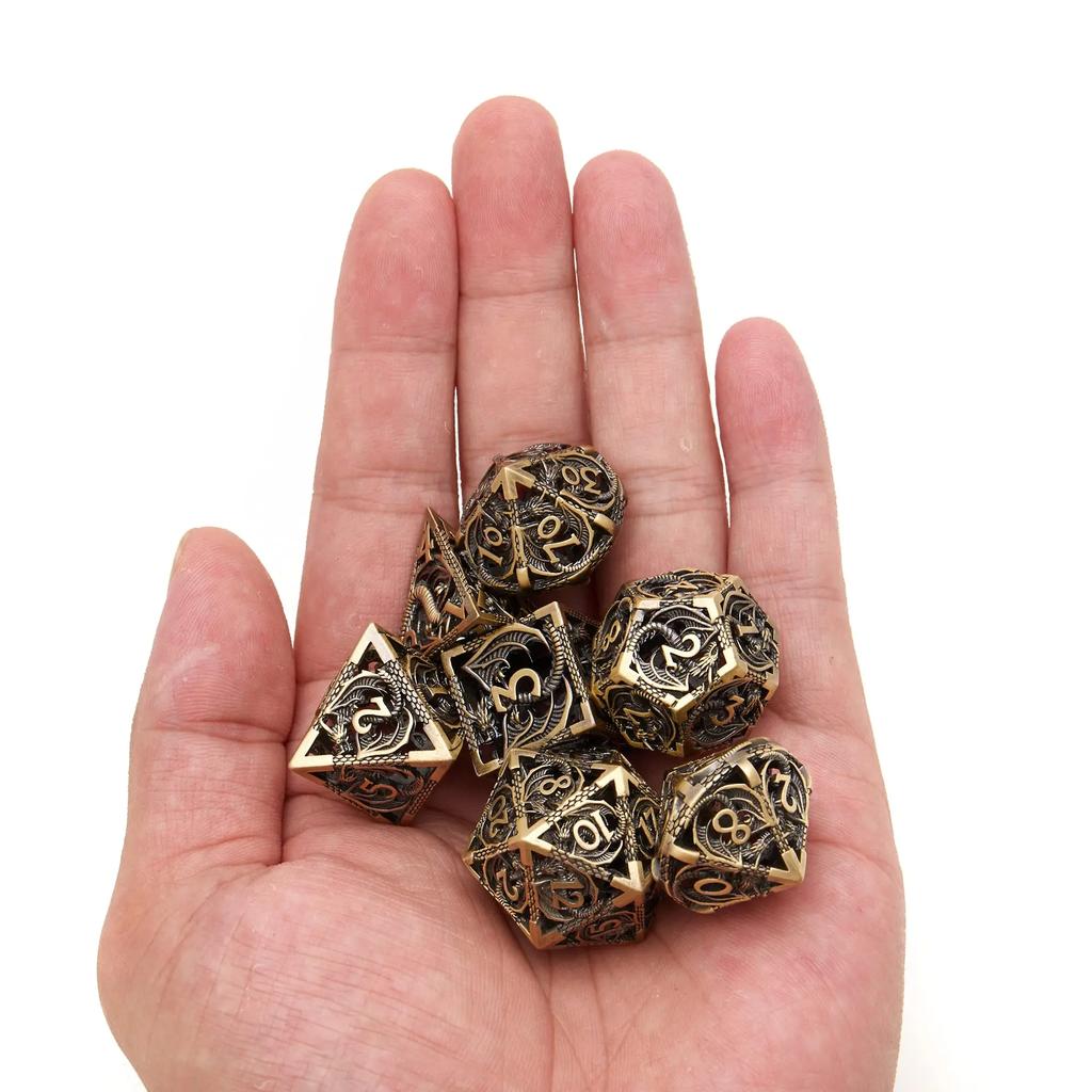 MINI PLANET Hollow Metal Dice Set DND Octopus Polyhedron Dice RPG Board Game Pathfinder Metal Dice D4 D6 D8 D0 D% D12 D20 Dice