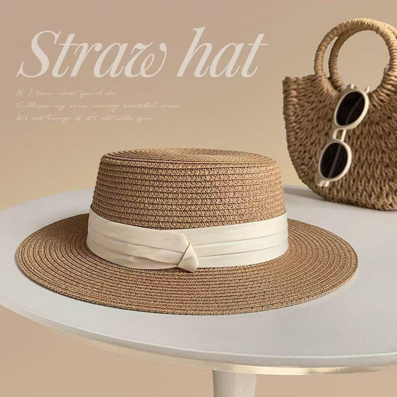 Front big and back small bow straw hat women's spring and summer new fashionable versatile face small travel sunshade sun hat