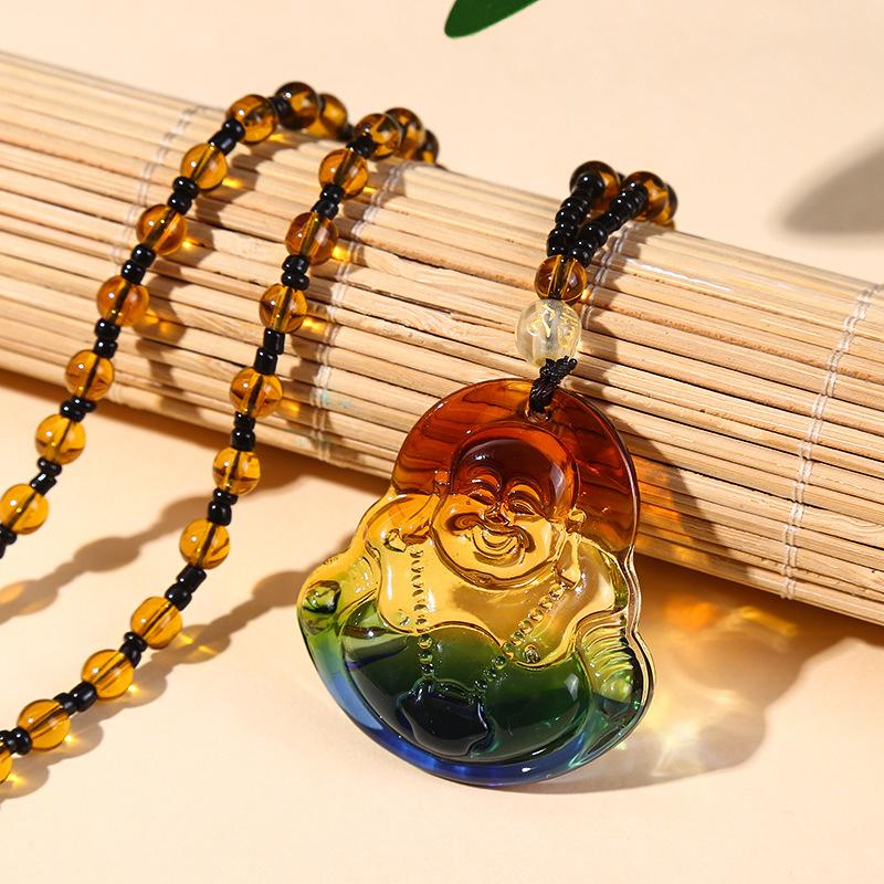 Imitation Glass Pendant Chinese Style Versatile Necklace Crystal Sweater Chain